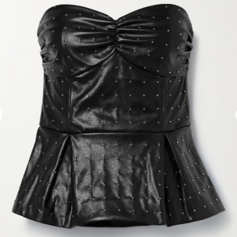 ROTATE BIRGER CHRISTENSEN Strapless studded recycled-faux leather peplum top